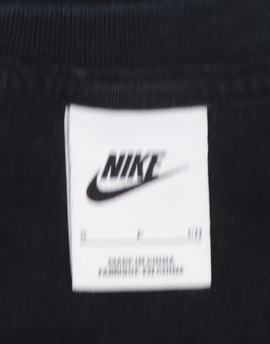 Nike Women Black Small Pullover Sweatshirt Cotton Blend Logo Crew Neck