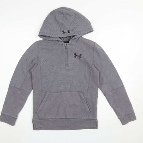 Under Armour Boys Grey Half Zip Hoodie Size 140 ColdGear Cotton Blend