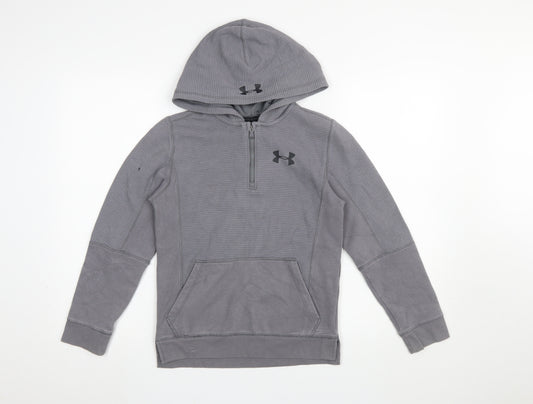 Under Armour Boys Grey Half Zip Hoodie Size 140 ColdGear Cotton Blend