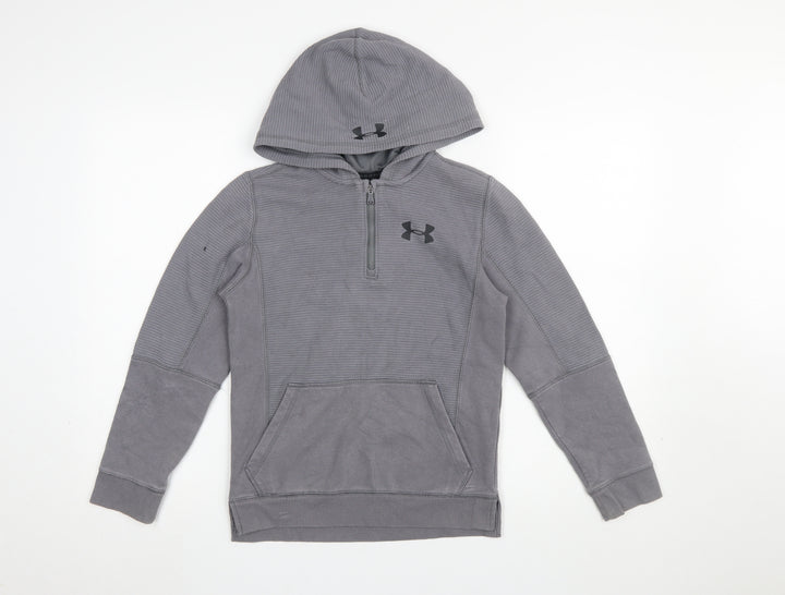 Under Armour Boys Grey Half Zip Hoodie Size 140 ColdGear Cotton Blend
