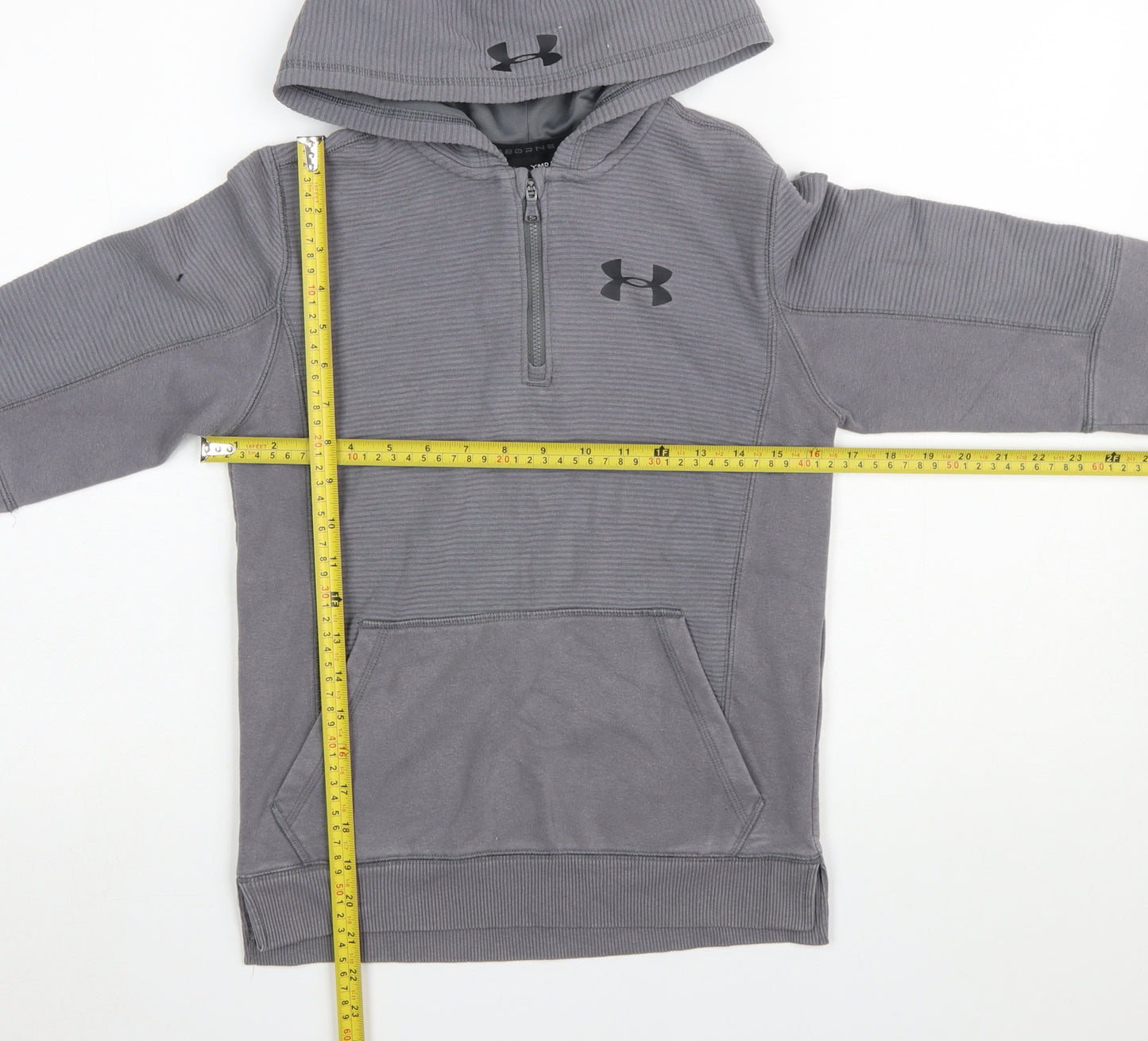 Under Armour Boys Grey Half Zip Hoodie Size 140 ColdGear Cotton Blend