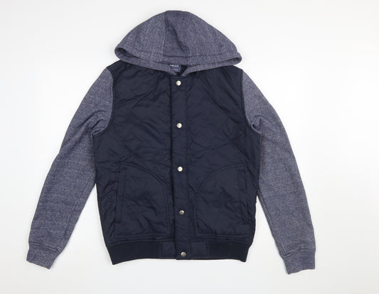Topman Men's Blue Quilted Hooded Bomber Jacket Size M