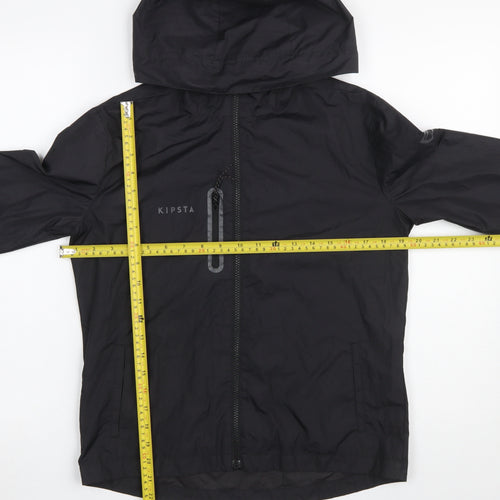 Kipsta Boys Black Windbreaker Jacket 14 Years Hooded Water Resistant