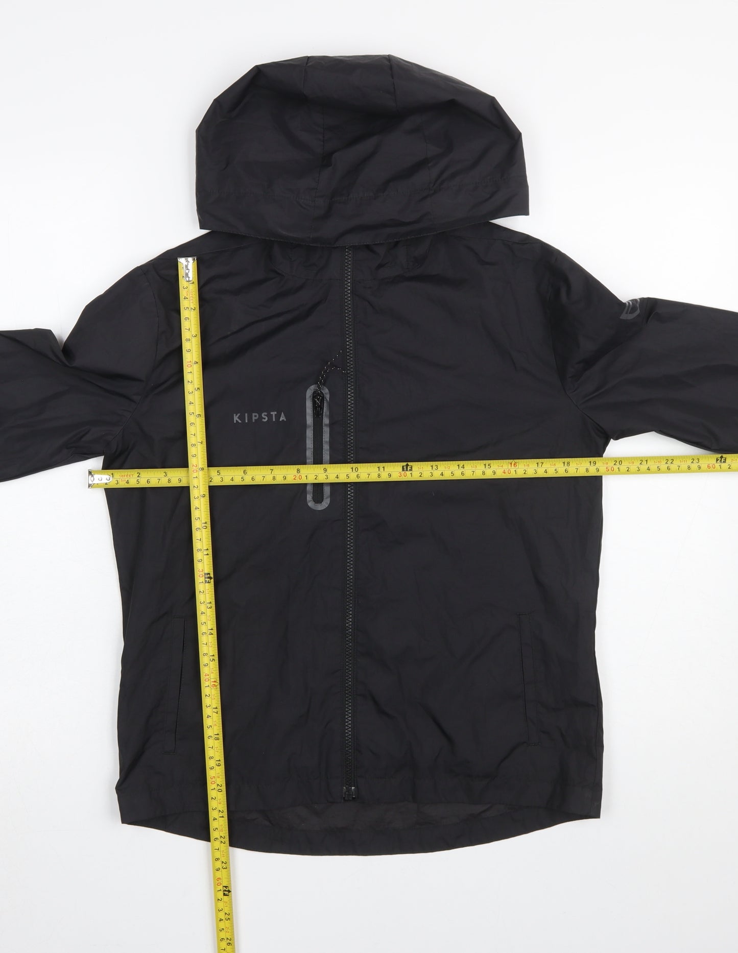 Kipsta Boys Black Windbreaker Jacket 14 Years Hooded Water Resistant