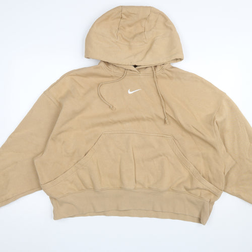 Nike Women's Beige Pullover Hoodie Small Relaxed Fit Cotton Blend