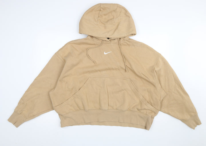 Nike Women's Beige Pullover Hoodie Small Relaxed Fit Cotton Blend