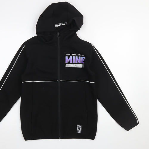 Primark Boys Black Minecraft Full Zip Hoodie 11-12 Years Polyester Blend