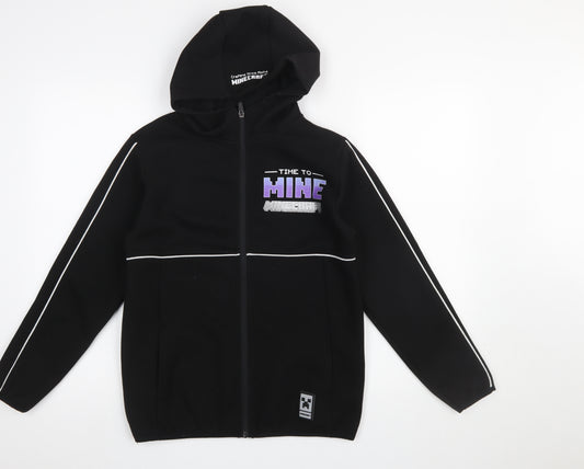Primark Boys Black Minecraft Full Zip Hoodie 11-12 Years Polyester Blend
