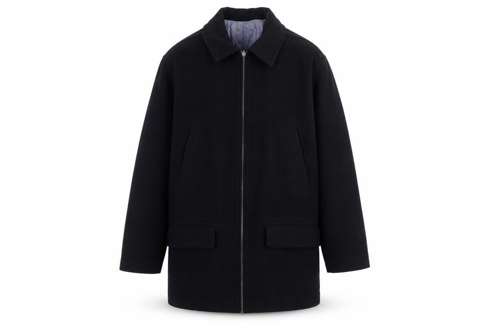 Front view of Woods & Gray Men's Black Wool Blend Mid-Length Overcoat, size S