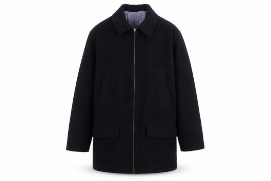 Front view of Woods & Gray Men's Black Wool Blend Mid-Length Overcoat, size S