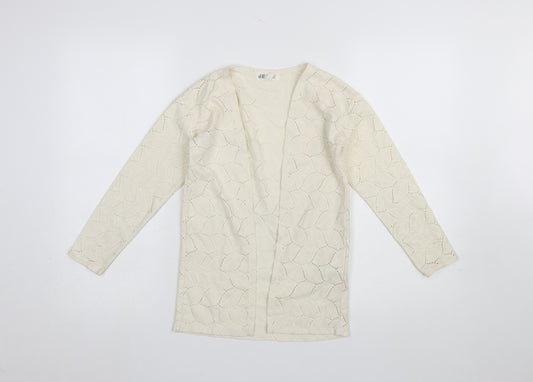 H&M Girls Ivory Long Sleeve Open Knit Cardigan Age 8-10 Years