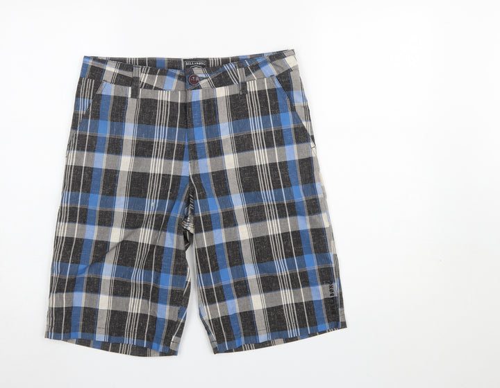 Billabong Boys Blue Plaid Chino Shorts Size 16 Polyester Cotton Blend