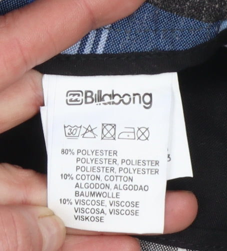 Billabong Boys Blue Plaid Chino Shorts Size 16 Polyester Cotton Blend