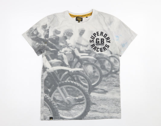 Superdry Men Grey GB Racers Graphic Print Cotton T-Shirt M