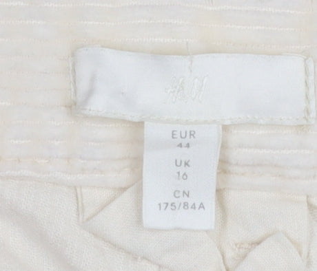 H&M Women Beige Corduroy Chino Trousers Size 16 Regular Fit