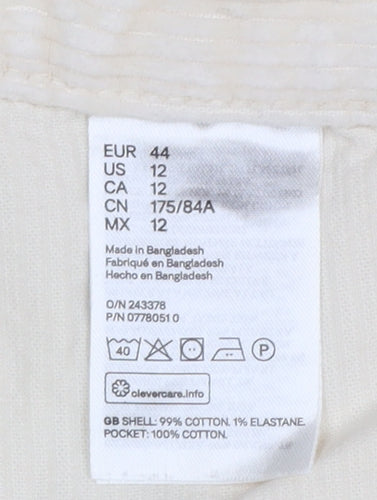 H&M Women Beige Corduroy Chino Trousers Size 16 Regular Fit