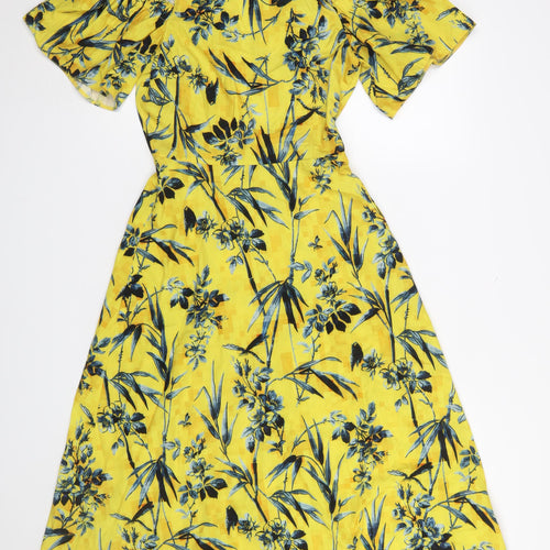 ASOS Women’s Yellow Floral Cold Shoulder Midi Dress Size 4