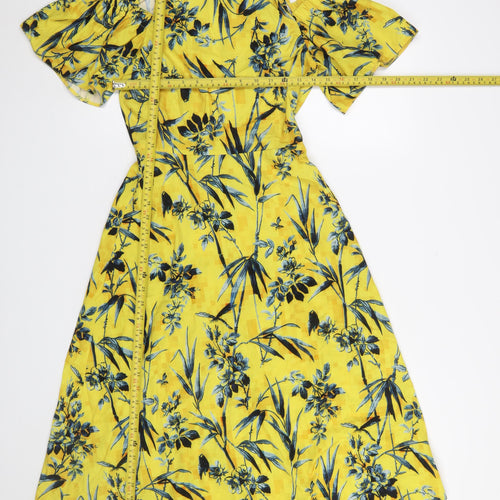 ASOS Women’s Yellow Floral Cold Shoulder Midi Dress Size 4