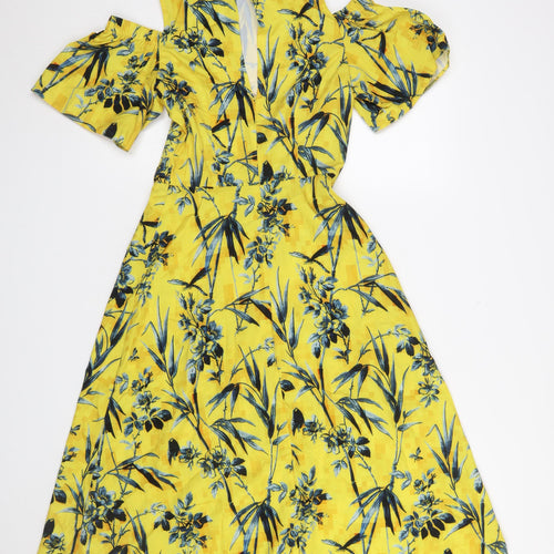 ASOS Women’s Yellow Floral Cold Shoulder Midi Dress Size 4