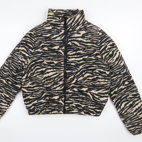H&M Divided Women’s XS Animal Print Puffer Jacket Black Beige