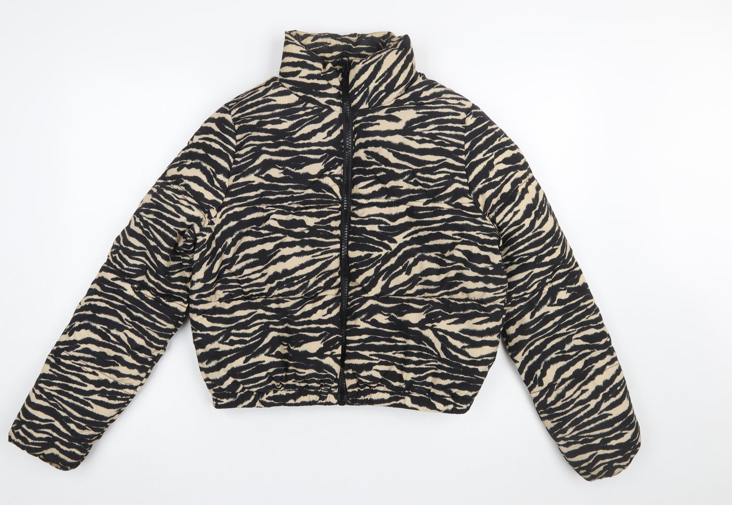 H&M Divided Women’s XS Animal Print Puffer Jacket Black Beige