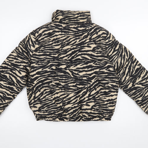 H&M Divided Women’s XS Animal Print Puffer Jacket Black Beige
