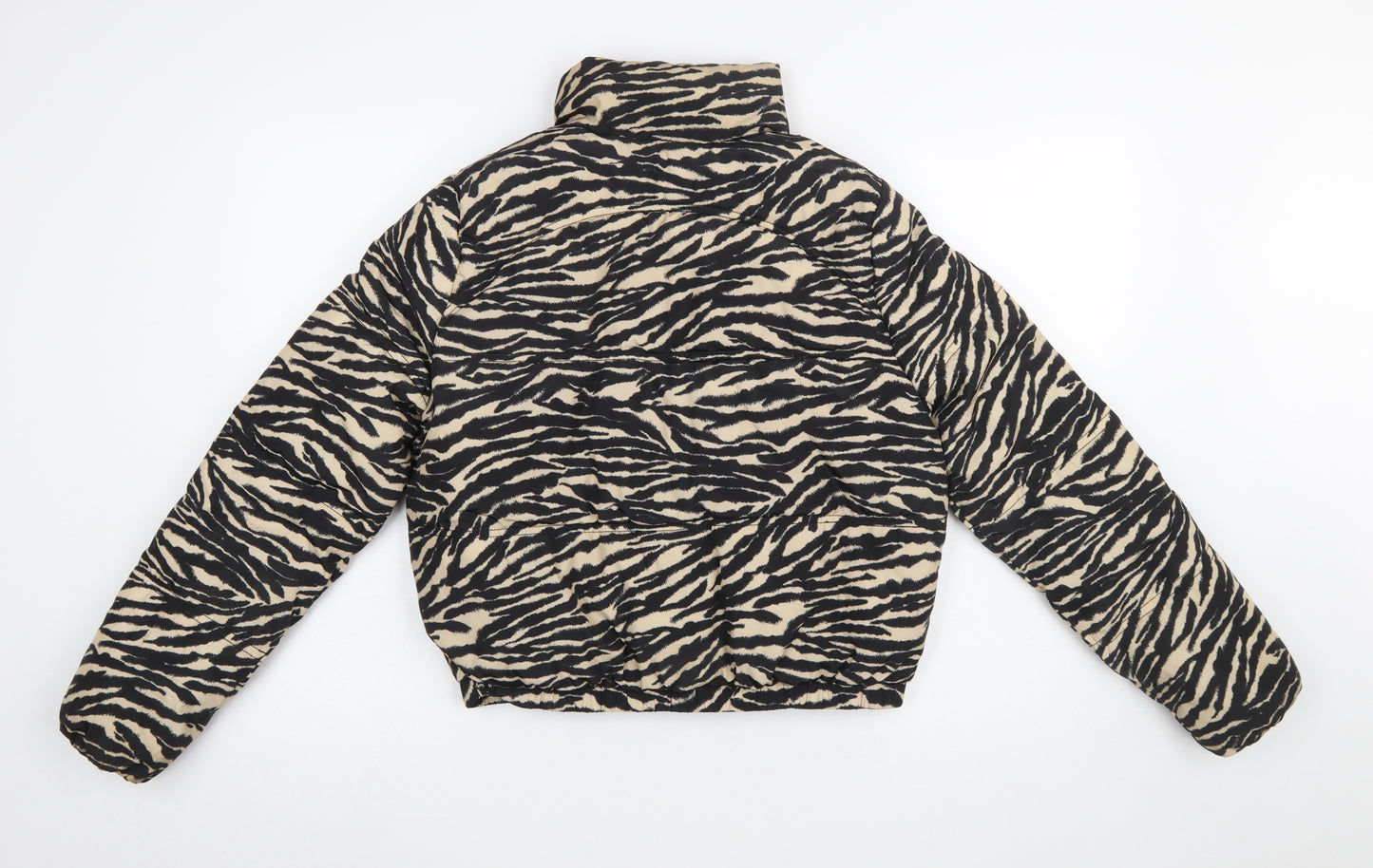 H&M Divided Women’s XS Animal Print Puffer Jacket Black Beige