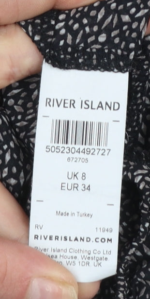 River Island Women’s Black V-Neck Long Sleeve Tunic Blouse Size 8