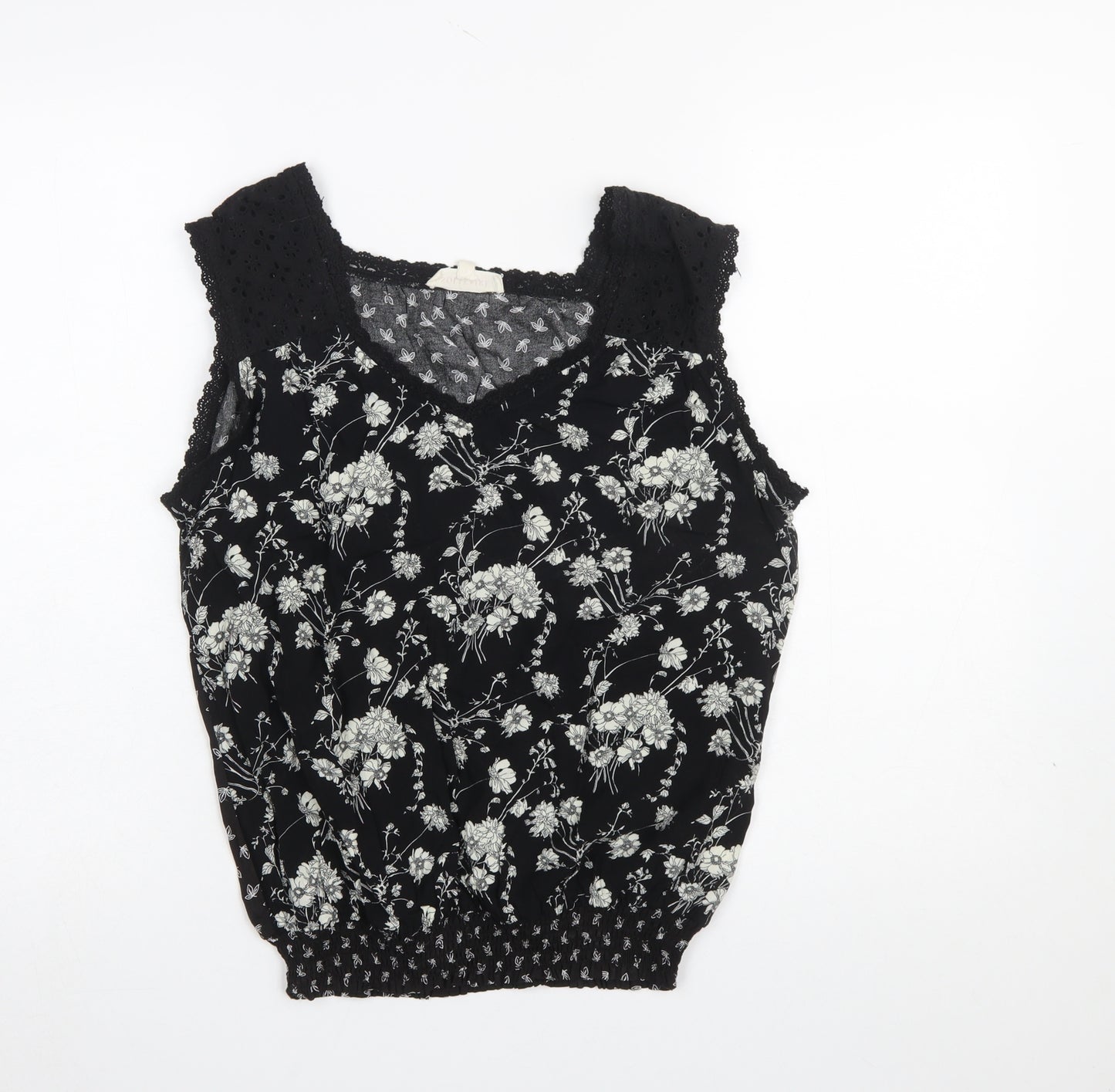 Solitaire Women’s Black Floral Crochet Sleeveless Blouse M