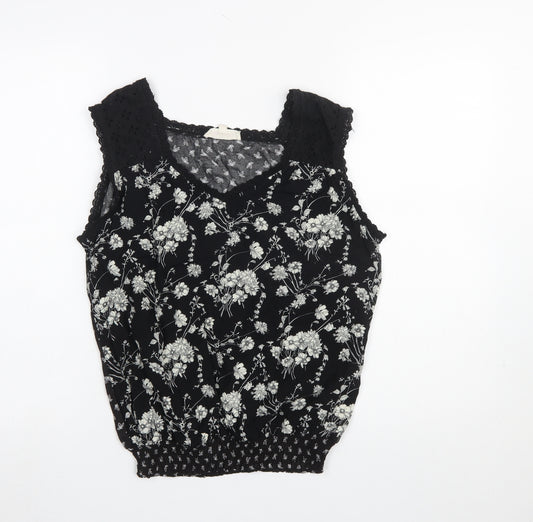 Solitaire Women’s Black Floral Crochet Sleeveless Blouse M
