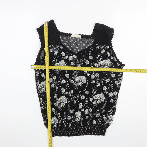 Solitaire Women’s Black Floral Crochet Sleeveless Blouse M