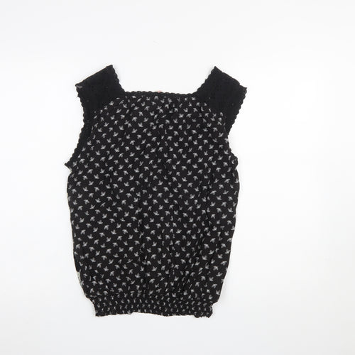 Solitaire Women’s Black Floral Crochet Sleeveless Blouse M