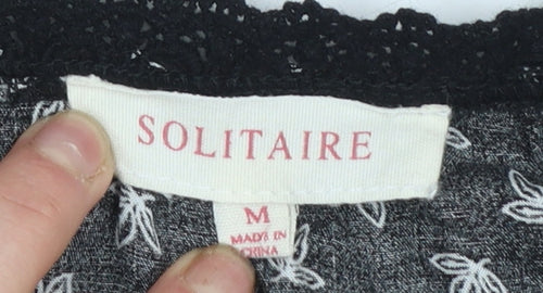 Solitaire Women’s Black Floral Crochet Sleeveless Blouse M