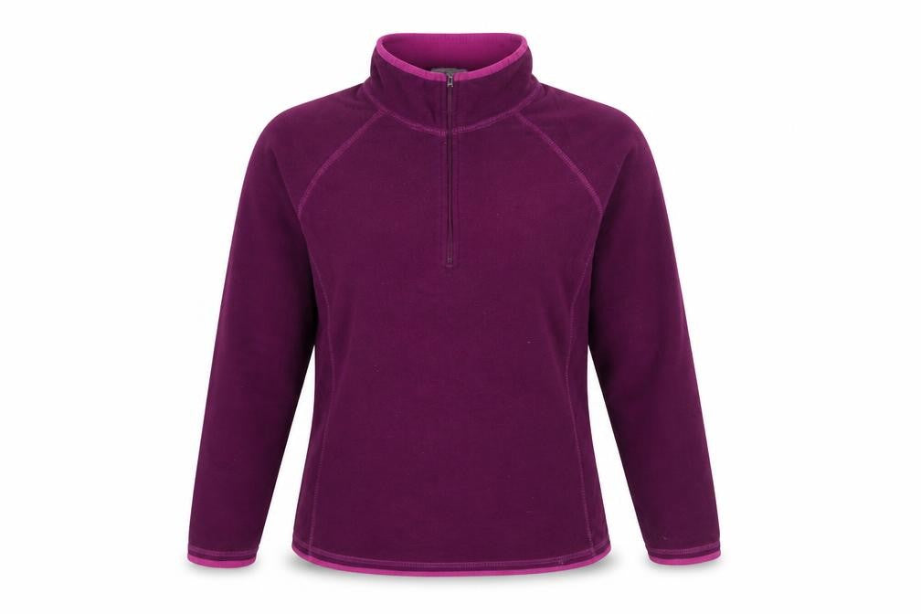 Front view of Mountain Warehouse Women Purple Fleece 1/4 Zip Pullover UK 12