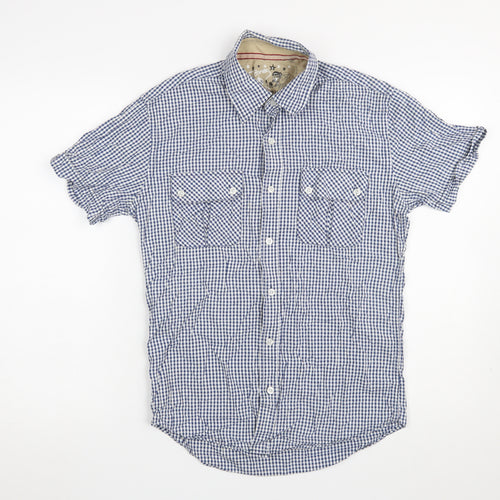 Topman Men's Blue Check Short Sleeve Button-Up Shirt Size S
