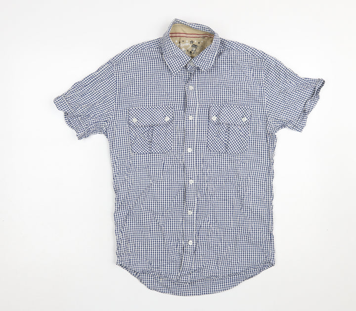 Topman Men's Blue Check Short Sleeve Button-Up Shirt Size S