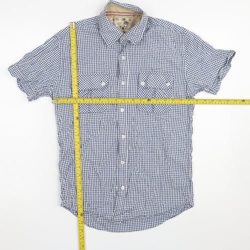 Topman Men's Blue Check Short Sleeve Button-Up Shirt Size S