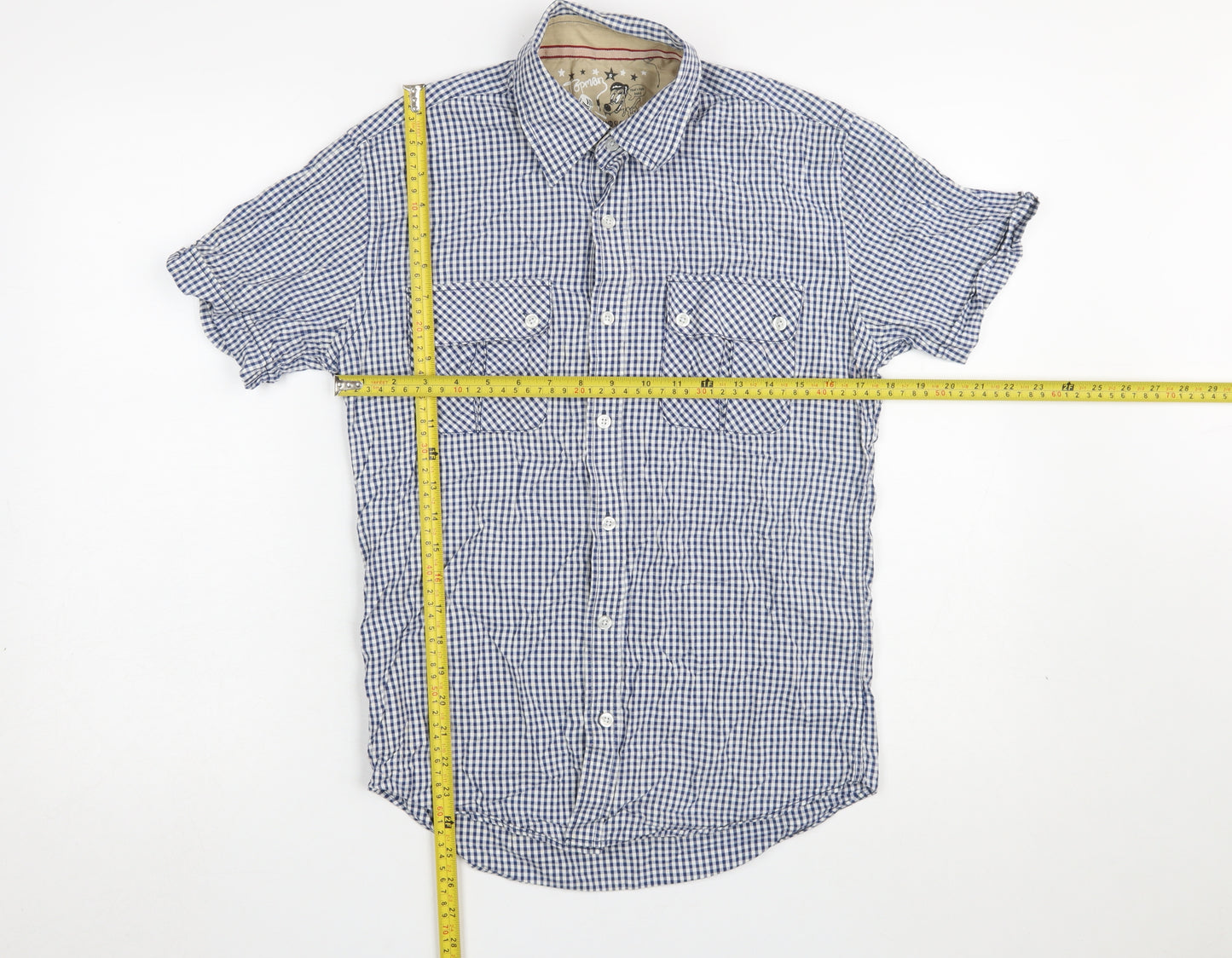 Topman Men's Blue Check Short Sleeve Button-Up Shirt Size S