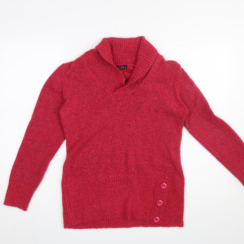 M&Co Women's Red Chunky-Knit Pullover Jumper Size M
