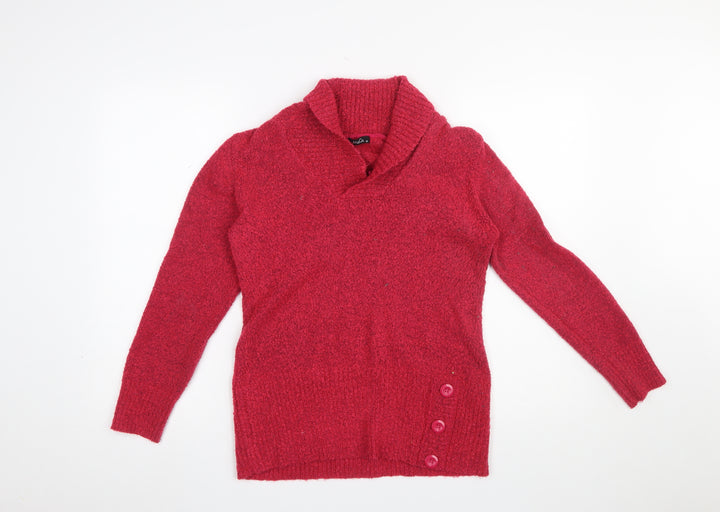 M&Co Women's Red Chunky-Knit Pullover Jumper Size M