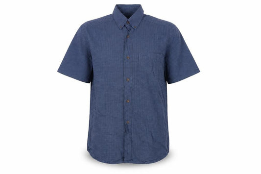 Front view of Next Men's Blue Check Short Sleeve Button-Up Shirt, size S