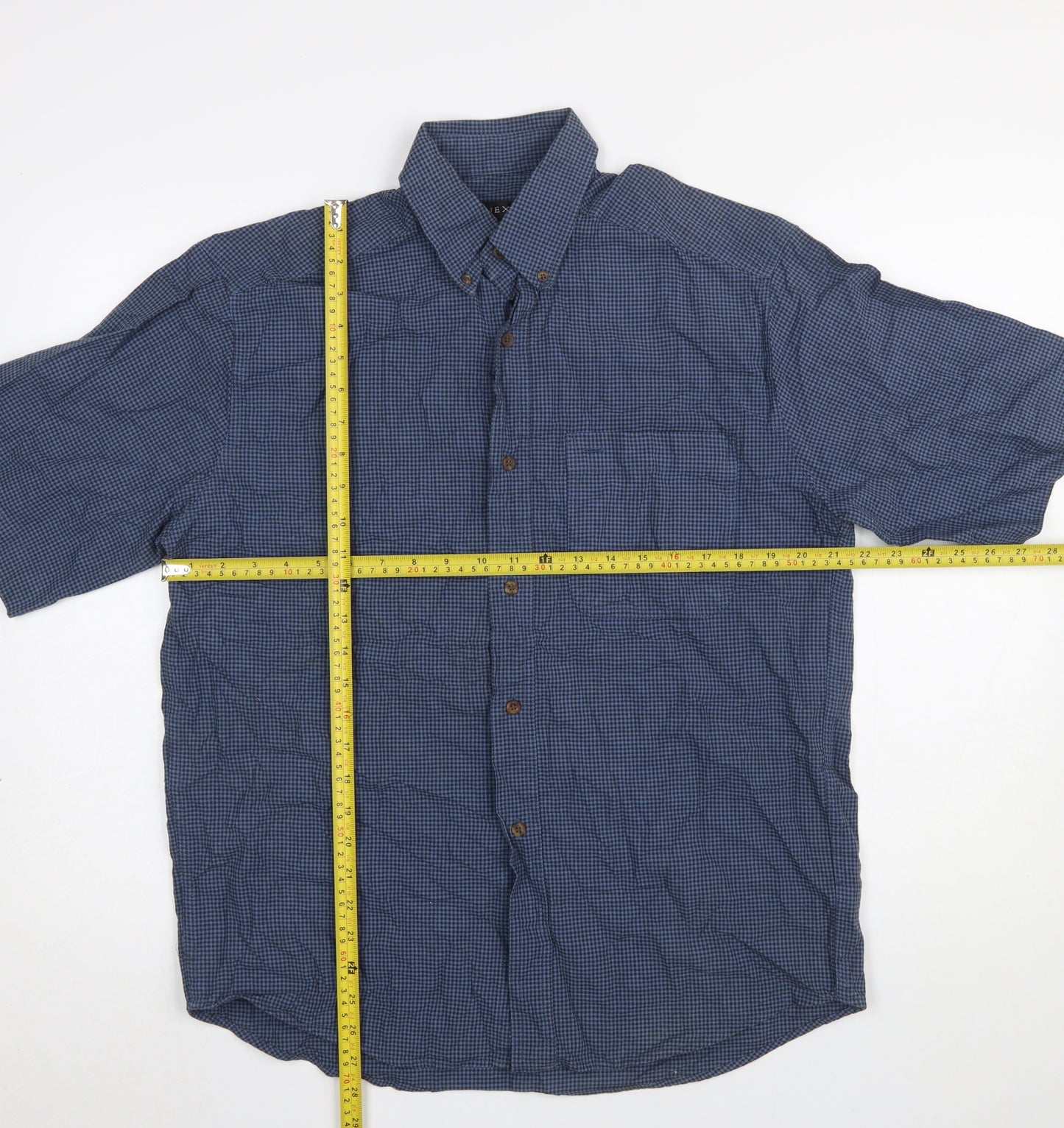 Next Men's Blue Check Short Sleeve Button-Up Shirt Size S