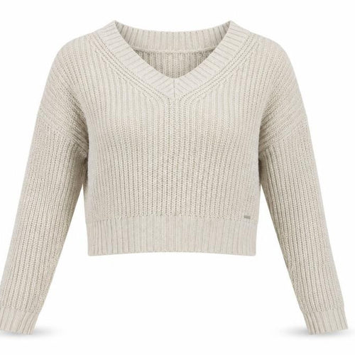 Hollister Women Beige Chunky-Knit V-Neck Pullover Jumper XS