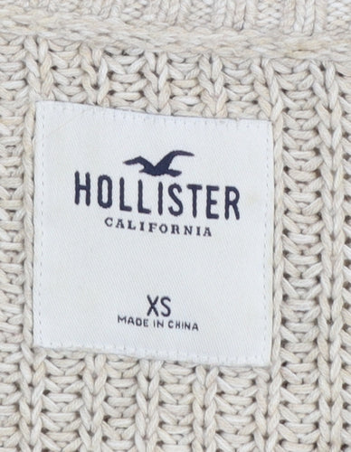 Hollister Women Beige Chunky-Knit V-Neck Pullover Jumper XS