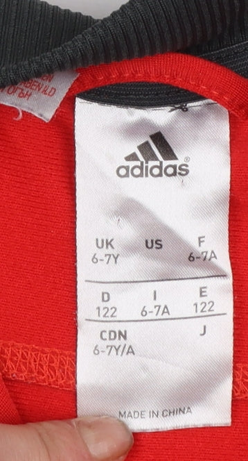 Adidas Boys Red Full Zip Sweatshirt 6-7 Years Sports Jacket