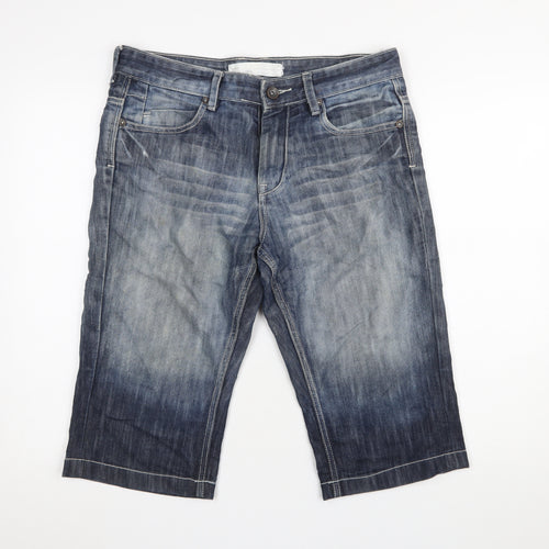 White Label Men's Blue Denim Chino Shorts Size 32 Casual Regular Fit