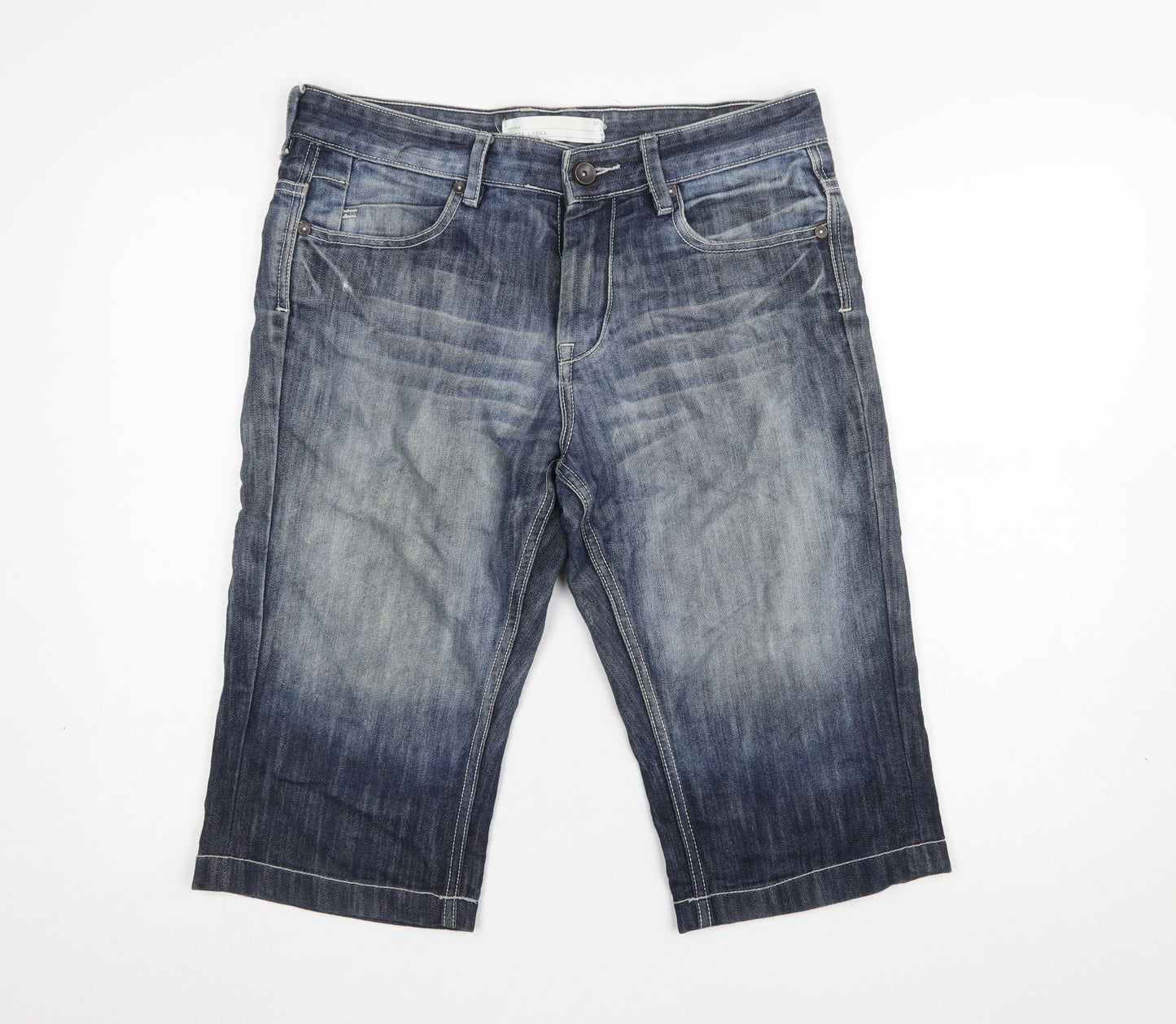 White Label Men's Blue Denim Chino Shorts Size 32 Casual Regular Fit