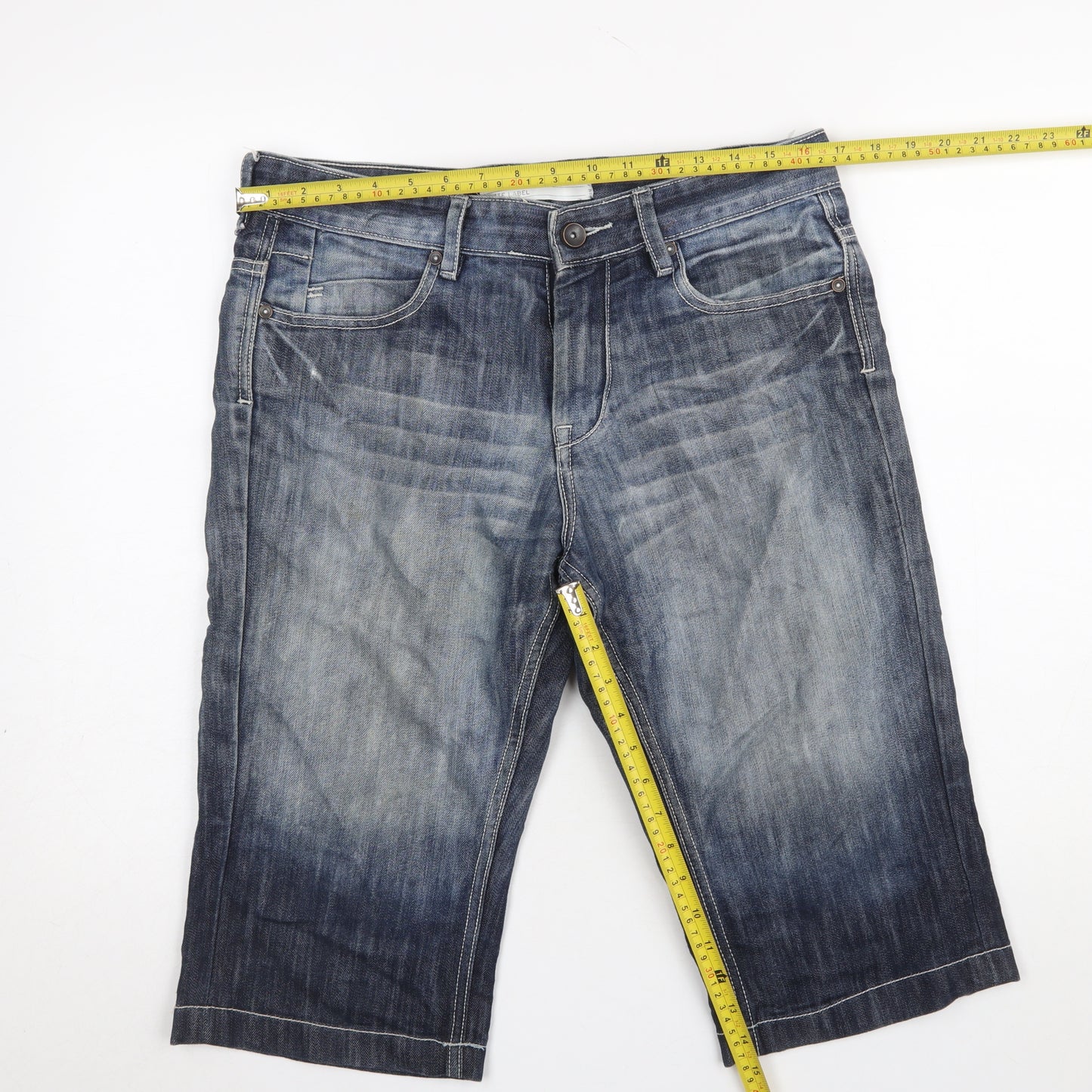 White Label Men's Blue Denim Chino Shorts Size 32 Casual Regular Fit