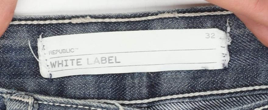 White Label Men's Blue Denim Chino Shorts Size 32 Casual Regular Fit