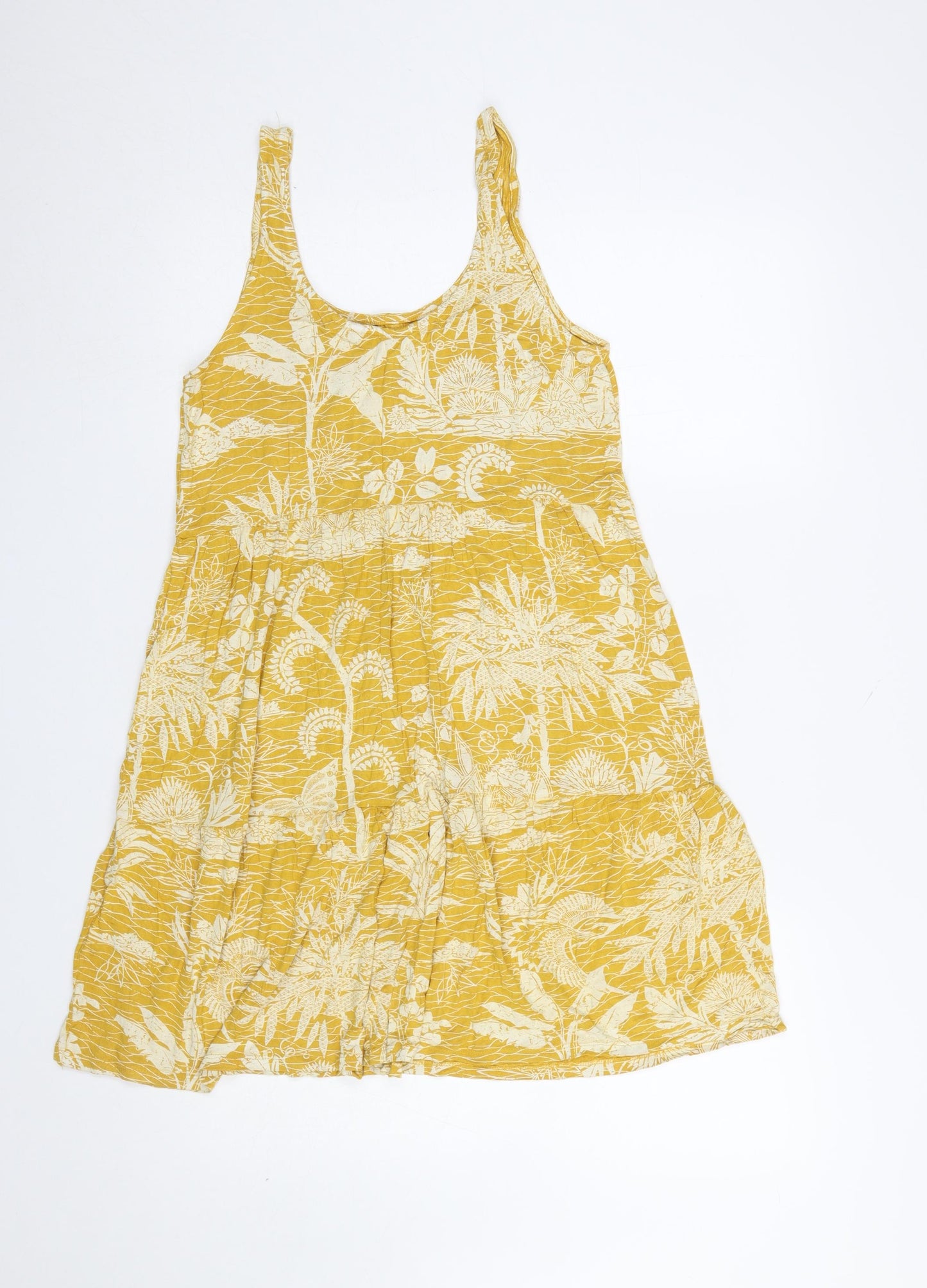 Next Women Yellow Floral Viscose Sleeveless Summer Dress Size 10